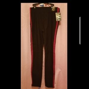 Stretchy pants with red stripe on sides